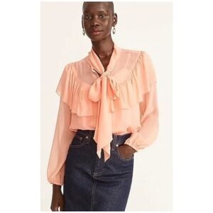 J.CREW Tie-Neck Silk Chiffon Peach Blouse